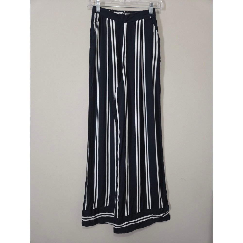 Lulus Navy Blue White Striped Wide Leg Pants High Waisted‎ Viscose Small NWT